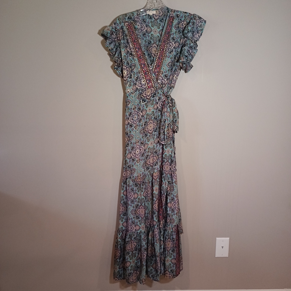Panni Boho Floral Paisley Wrap Maxi Dress - Blue